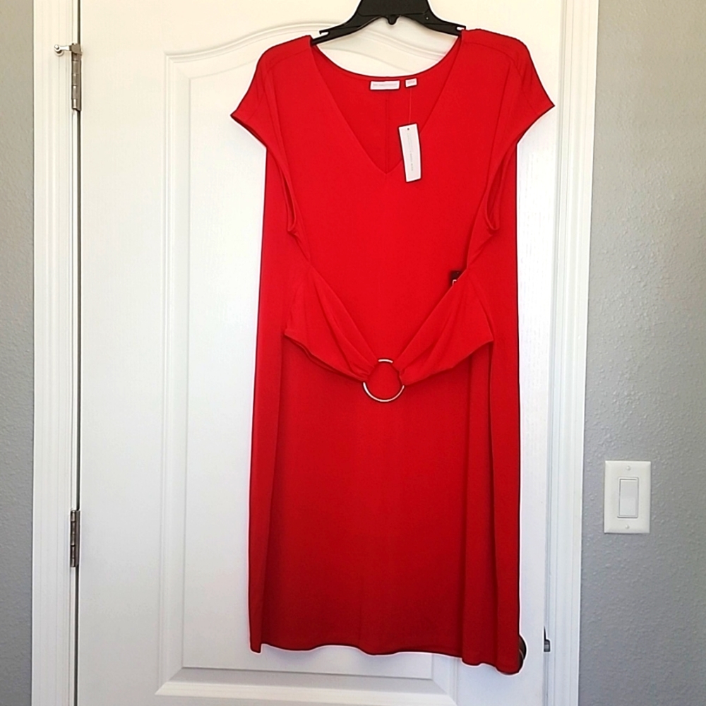 Berry Red Hardware-Accent V-neck Dress (NY & Co.)